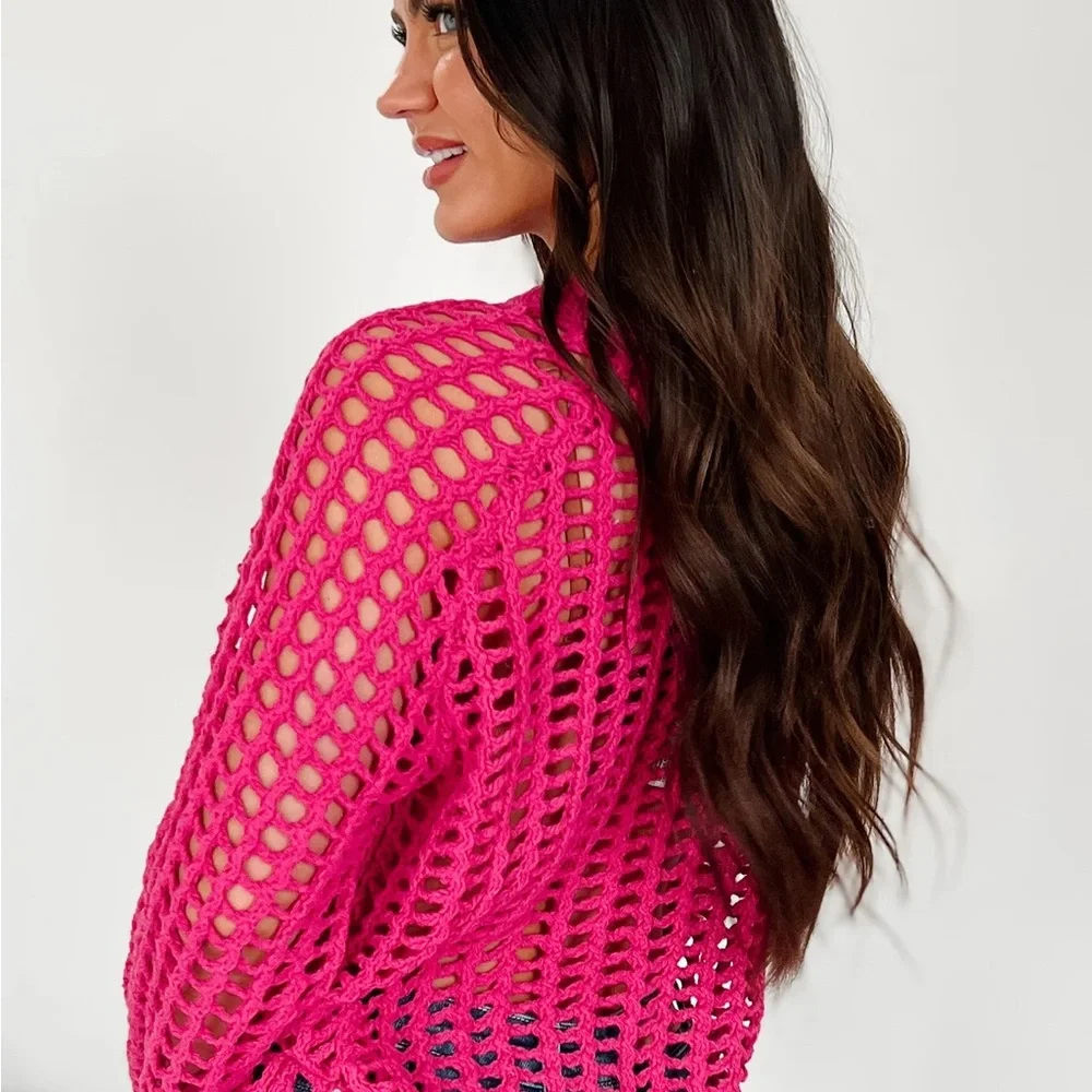 Urban‎ Outfitters Fuchsia Open-Knit Sweater